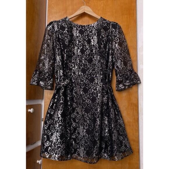 The Vampire's Wife x H&M Mystique Silver Black Metallic Lace Mini Dress Sz XL - Picture 2 of 8